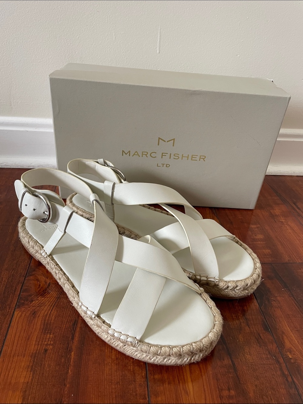 NEW Marc Fisher Tallia White Leather Espadrille Sandals